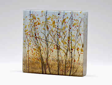 Autumn Aspens, 2022, 6" x 6" x 1&frac14;", kiln-formed glass