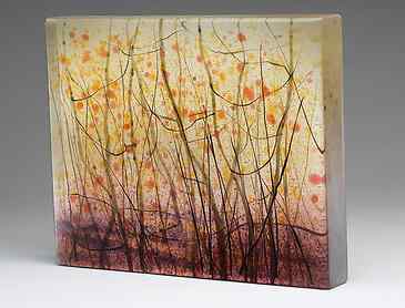 Autumn Birches, 2020, 8" x 10" x 1&frac14;", kiln-formed glass