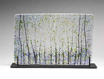 Birch Grove, 2022, 12" x 18" x &frac14;", kiln-formed glass