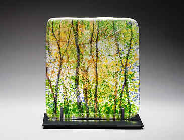 Dappled Forest, 2024, 8&frac12;" x 8" x 0.4", kiln-formed glass