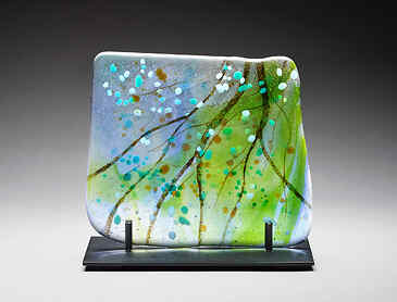 Floating Branches, 2024, 7" x 8" x 0.4", kiln-formed glass