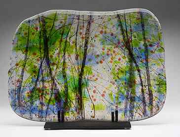 Harlequin Woods, 2020, 11" x 15" x 0.4", kiln-formed glass