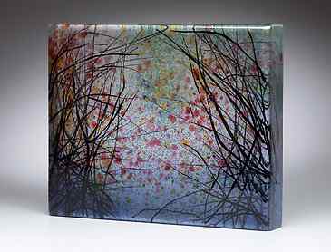 Reflected Woods Through the Tangle, 2020, 8" x 10" x 1&frac14;", kiln-formed glass