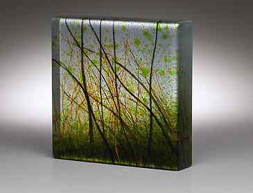Spring Grasses, 2018, 6" x 6" x 1&frac14;", kiln-formed glass