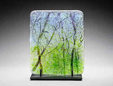 Spring Wildwood, 2024, 10" x 8&frac34;" x 0.4", kiln-formed glass