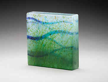 Wave Patterns #2, 2024, 6" x 6" x 1&frac14;", kiln-formed glass