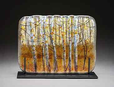 Winter Aspens, 2026, 12" x 16" x 0.4", kiln-formed glass