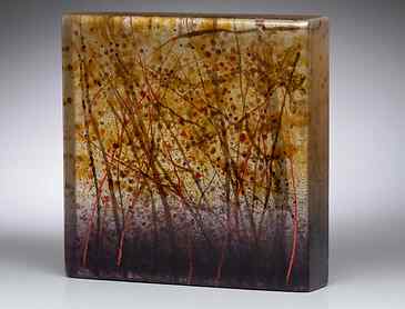 Woodland Autumn, 2020, 6" x 6" x 1&frac14;", kiln-formed glass